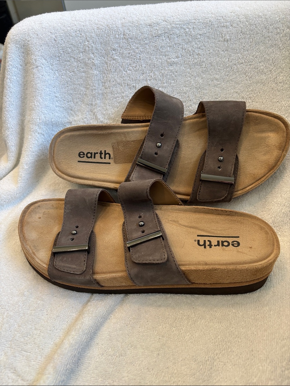 Earth Women’s Brown Double-Strap Suede Slide Sandals